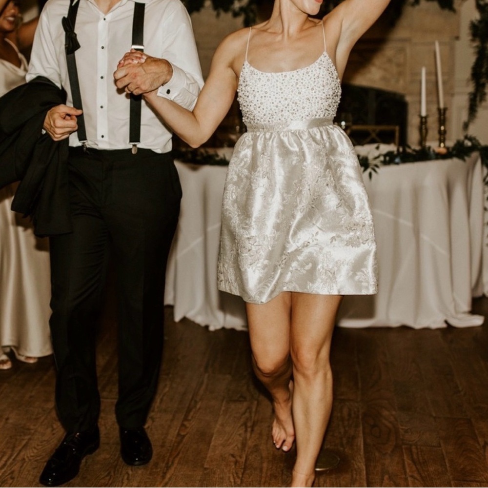 Alice + Olivia Beaded Pearl Sequin Tibi Bride Bachelorette Dress size 6